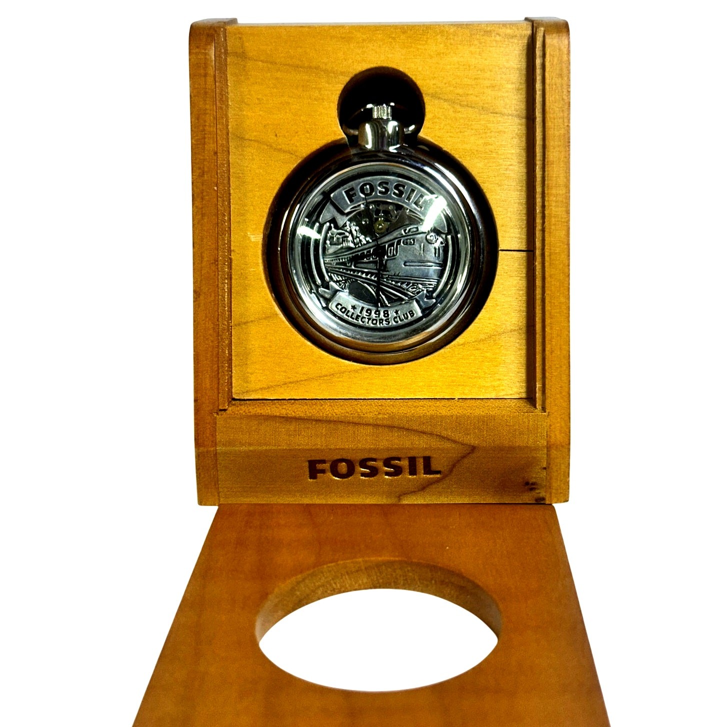 Fossil Limited Edition 1998 Collectors Club ‘Steamliner’ Pocket Watch-Wood Case
