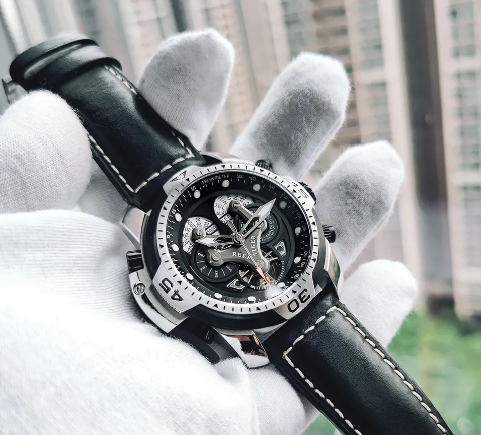 MILITARY Automatic Sport Watch for Men Mechanical Skeleton Multi Dial 10ATM Date