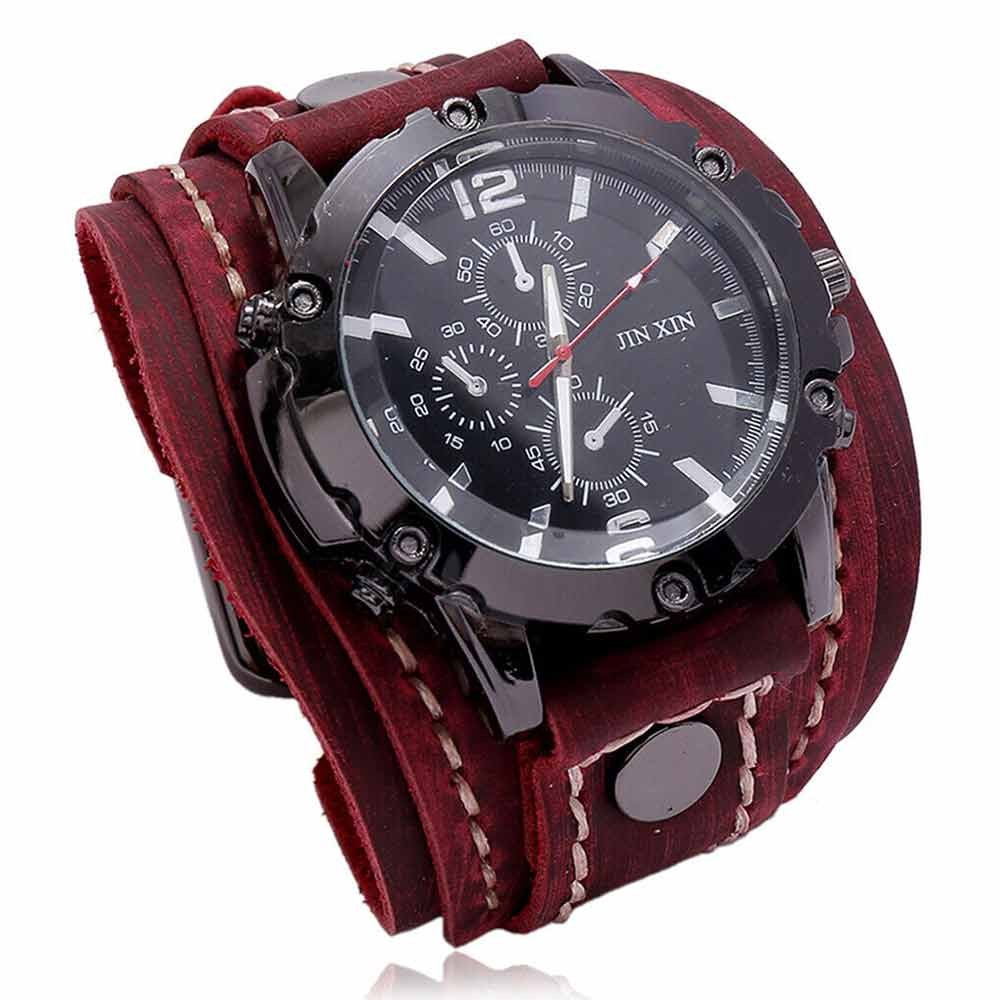 Military Retro PU Leather Strap Watch – Men’s Punk Quartz Cuff Wristwatch