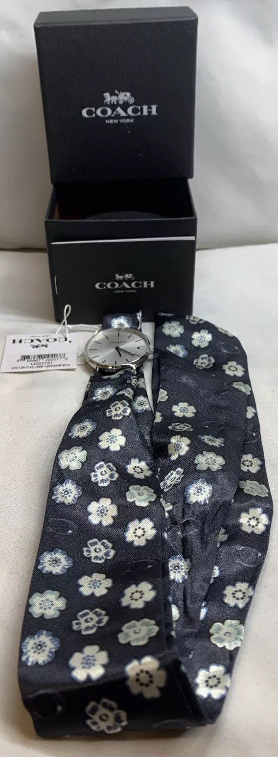 Coach Perry Blue Floral Silk Wrap Around Watch