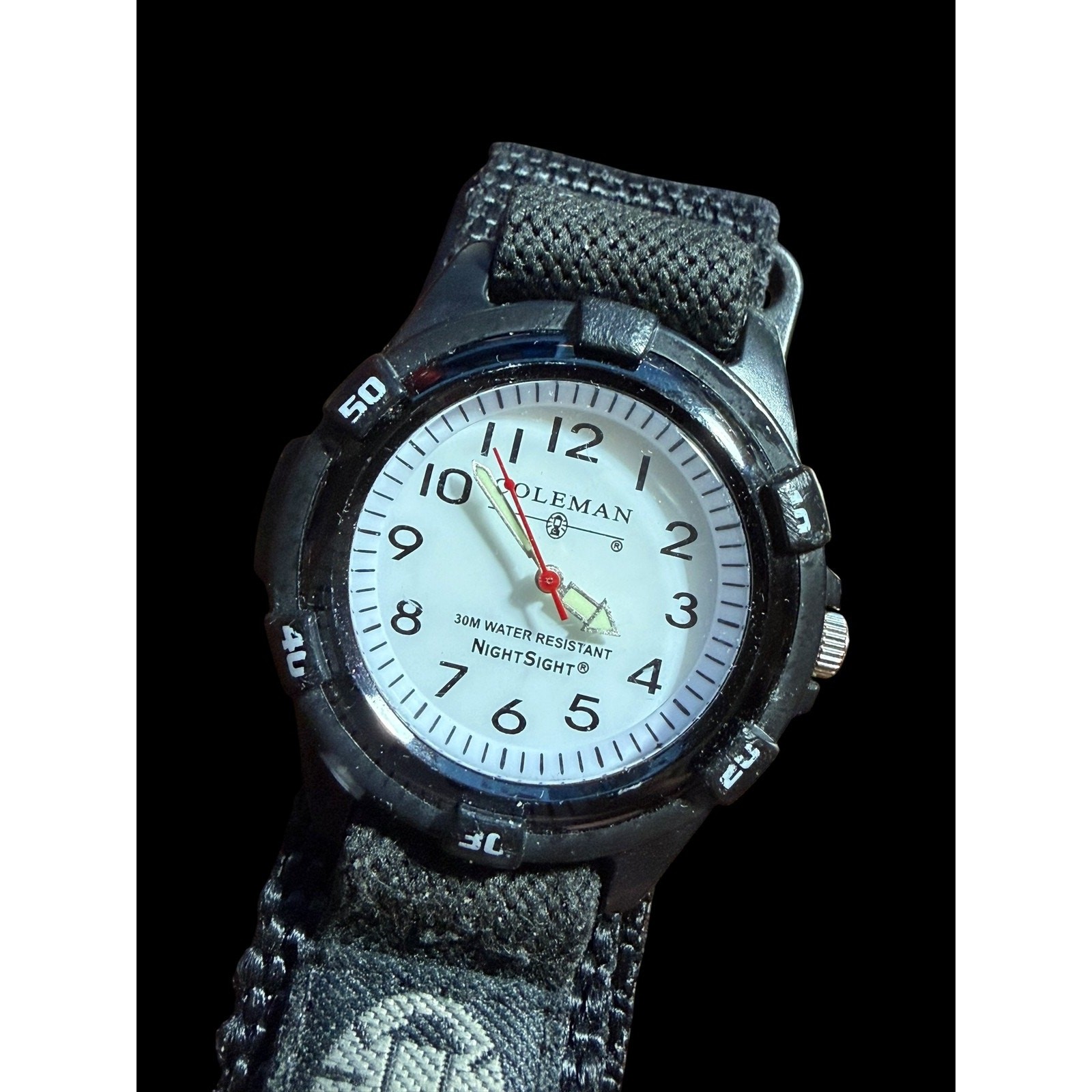 Coleman Night Sight Watch Black Nylon Band 30M Water Resistant Outdoor Camping