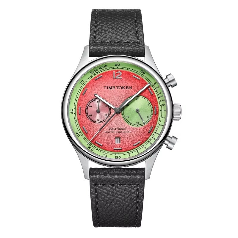 TIME TOKEN Men’s Watch Watermelon Dial Chronograph Sapphire Miyota Movement 5ATM