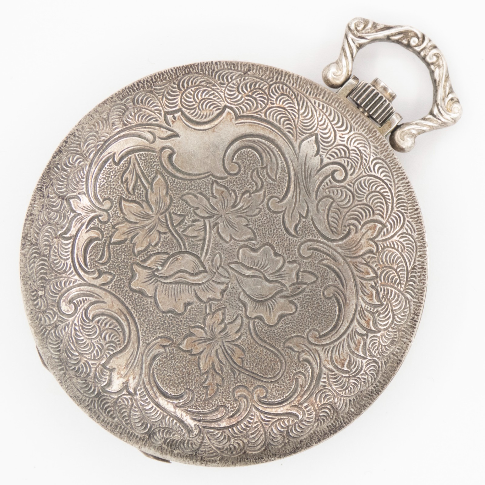 Emka 43.7 x 55.3 mm 0.835 Silver Pocket Watch with Floral Motif, Keeps Time