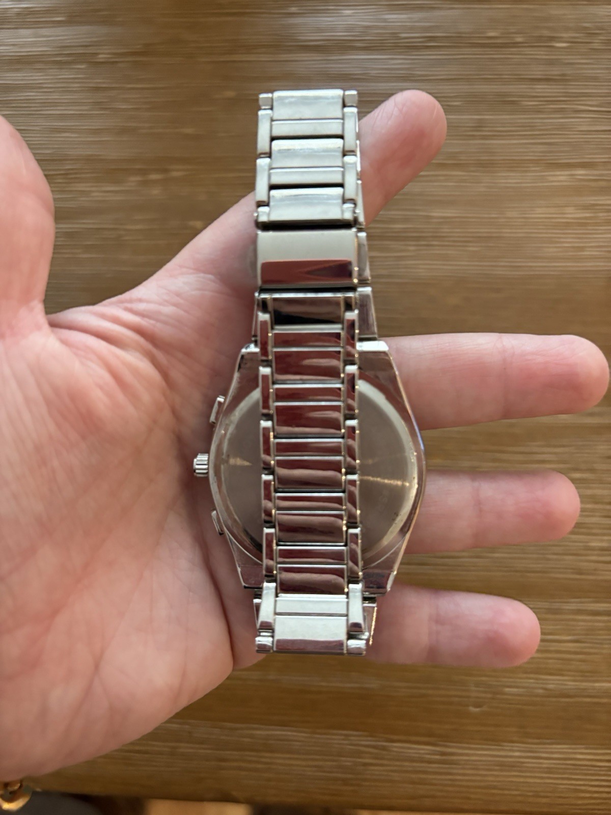 Men’s Analog Chronograph Wristwatch Silver Metal Bracelet Black Dial Round