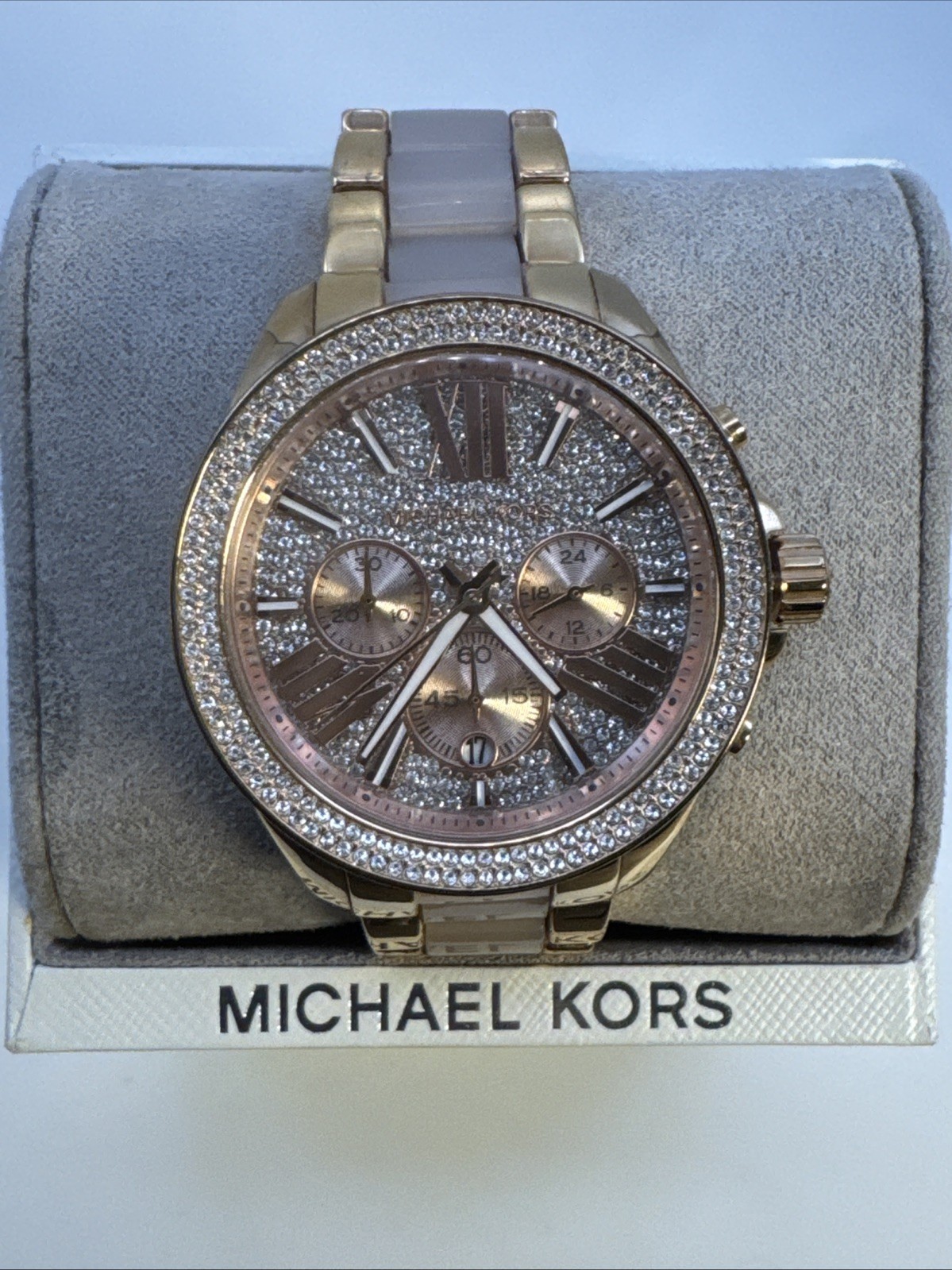 MICHAEL KORS WOMENS WATCH ROSE GOLD STRAP & PAVE CRYSTAL DIAL GENUINE MK6096 -NX