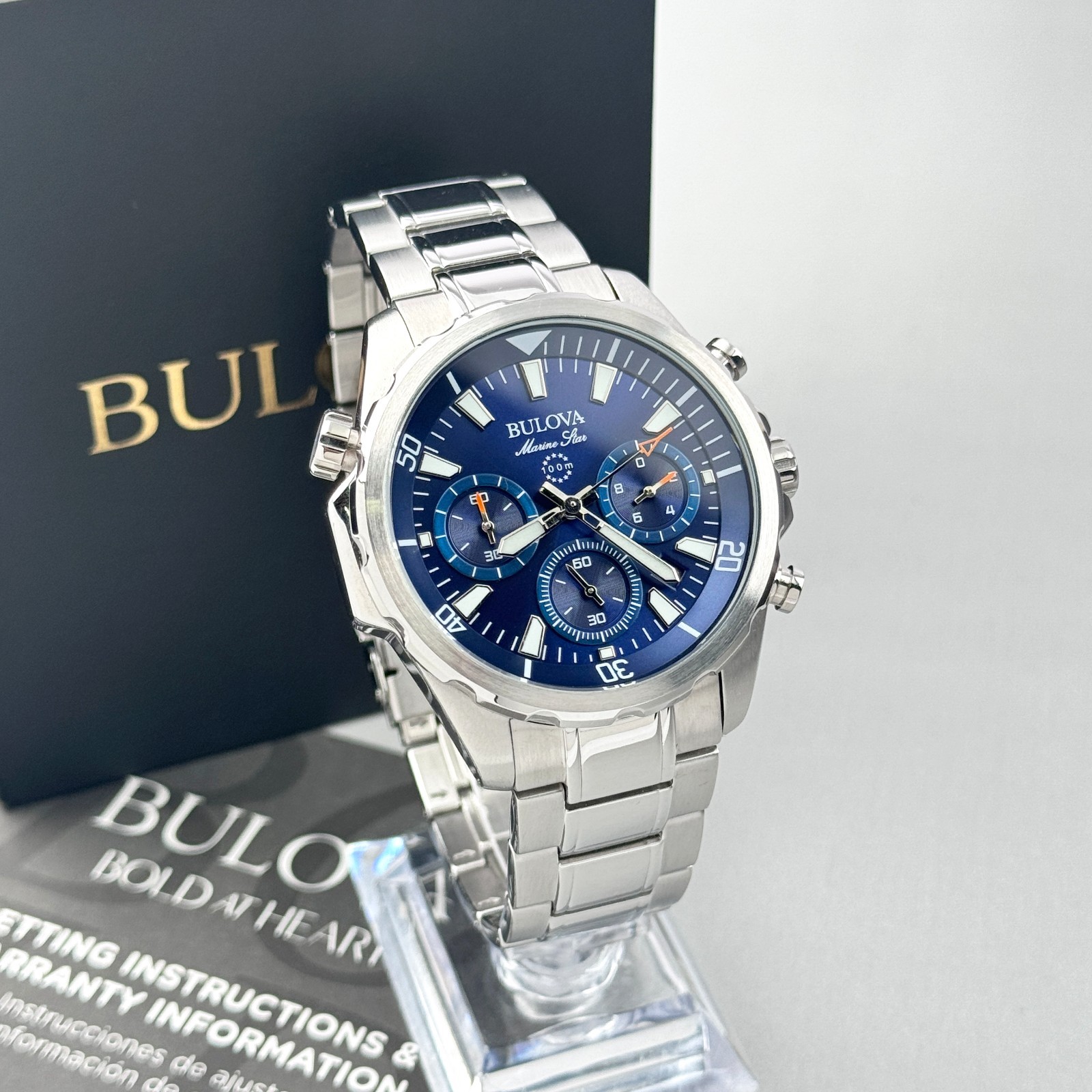 Bulova Men’s Marine Star 43MM Blue Dial Chronograph Quartz Watch 96B256