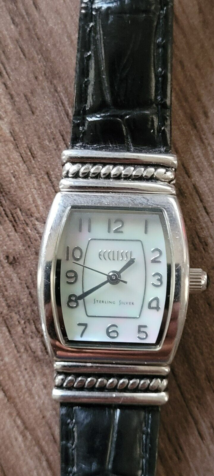 Ecclissi Sterling Silver Black/Red Reversible Leather Quartz Watch 22630