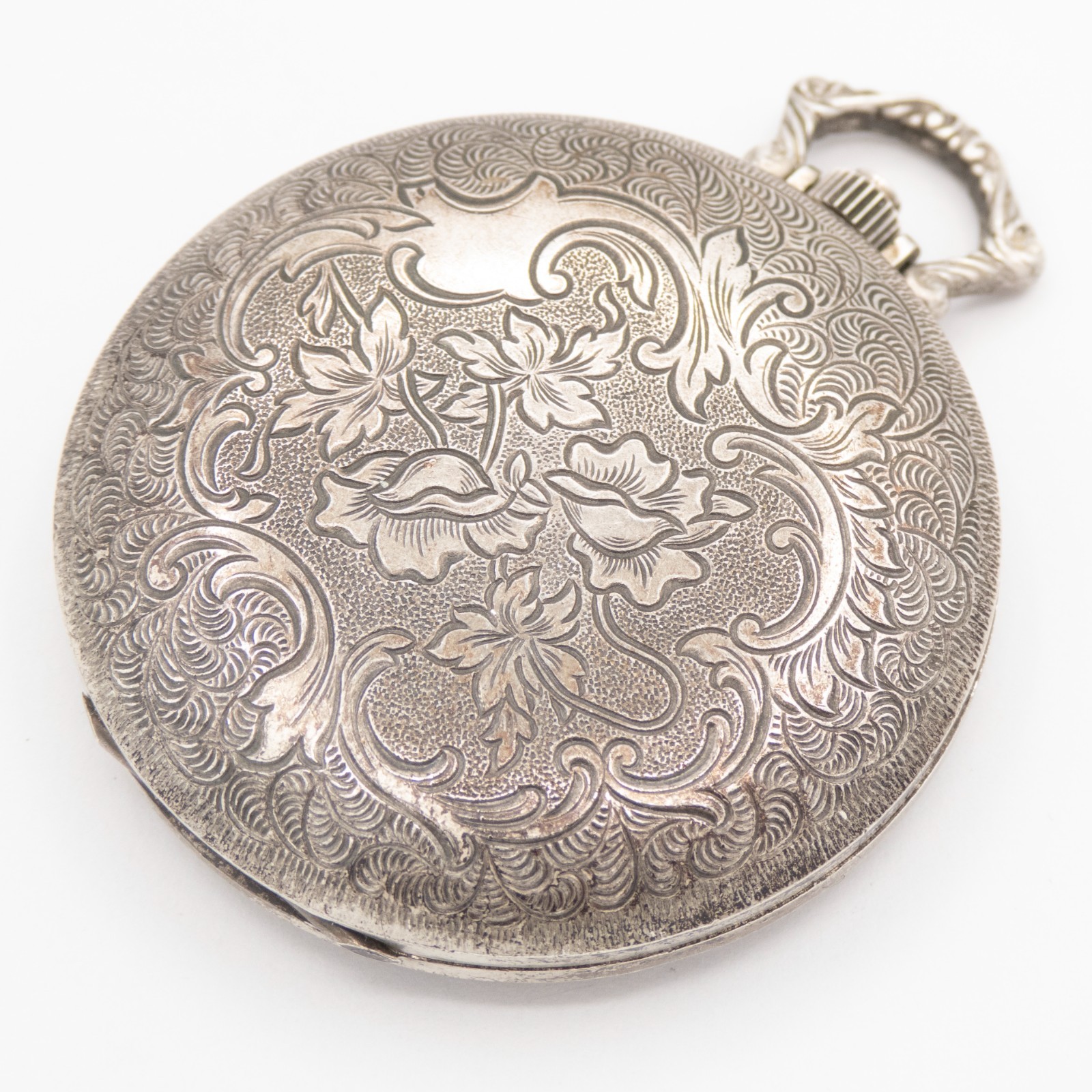 Emka 43.7 x 55.3 mm 0.835 Silver Pocket Watch with Floral Motif, Keeps Time