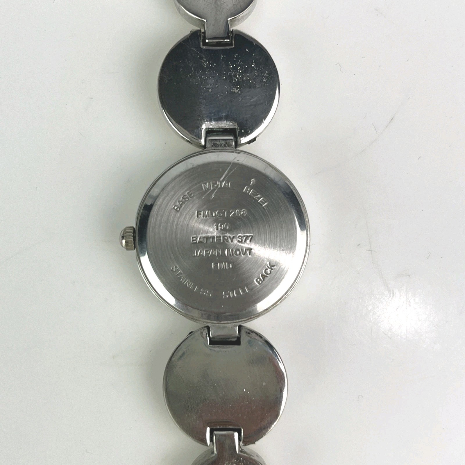 FMD Women’s 25mm Fashion Watch Silver Tone Cream Circles FMDCT268 New Battery