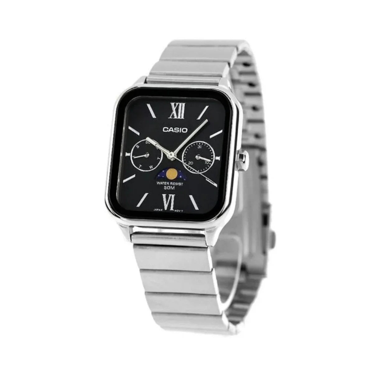 CASIO MTP-M305D-1A2V MOONPHASE BLACK DIAL WATCH 50m water resistance