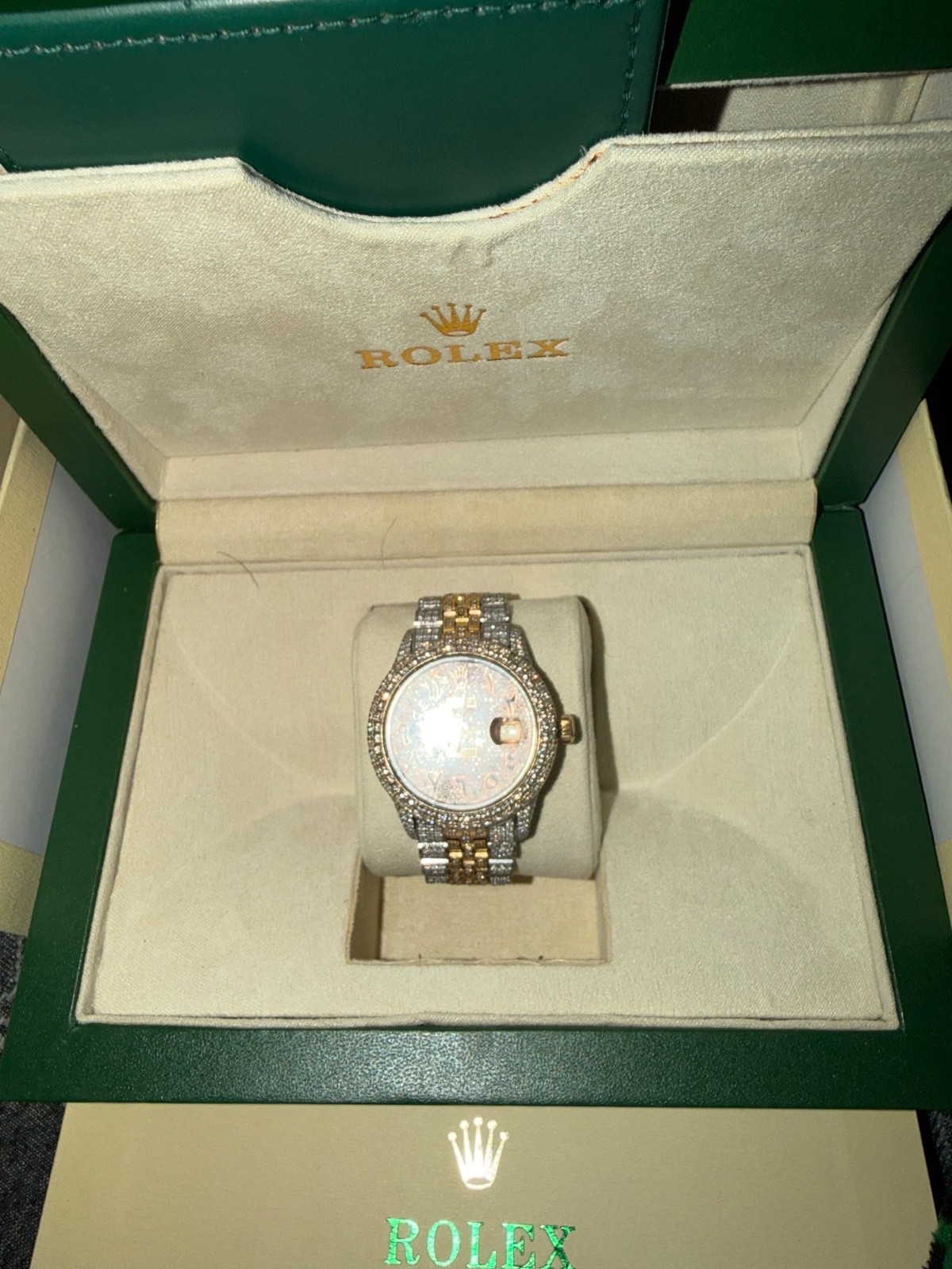 rolex datejust 36mm jubilee two tone diamond arabic dial
