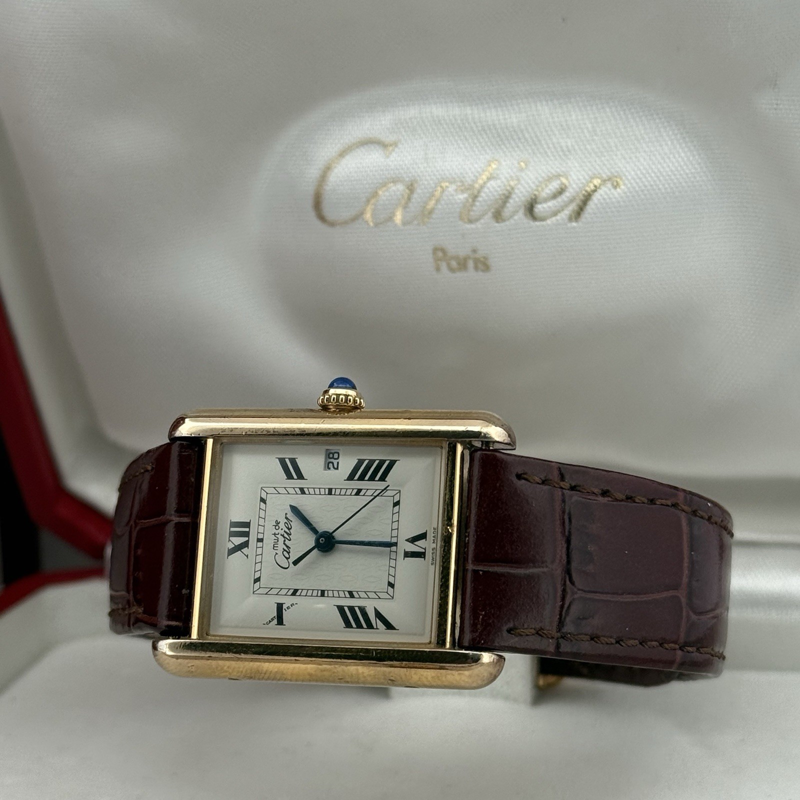 Cartier Must de Cartier Tank Vermeil Date 25mm Quartz Men’s Watch Ref. 2413