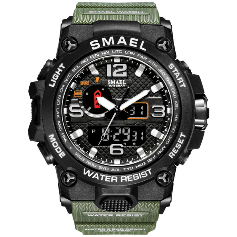 SMAEL Watches for Men 50M Waterproof Quartz Dual Display Wristwatch