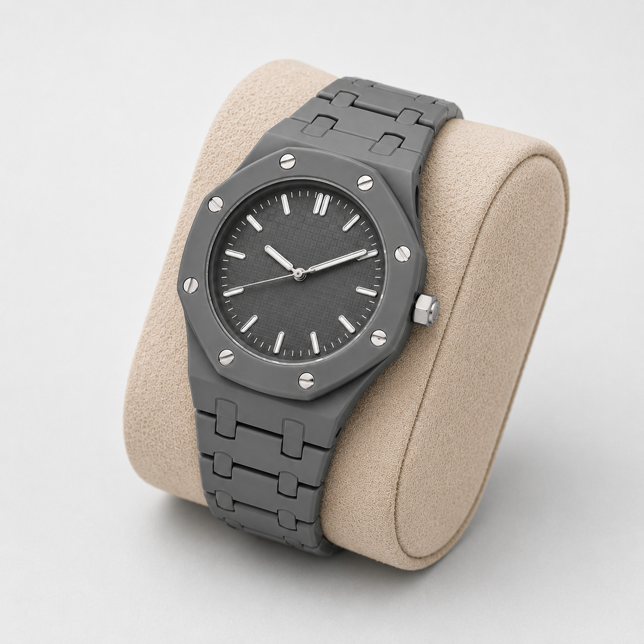 Men’s Gray Quartz Watch Metal Bracelet Octagon Bezel Analog