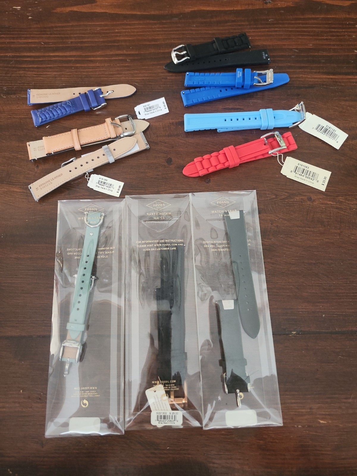 Lot of 10 Fossil Straps Bands New Leather Rubber