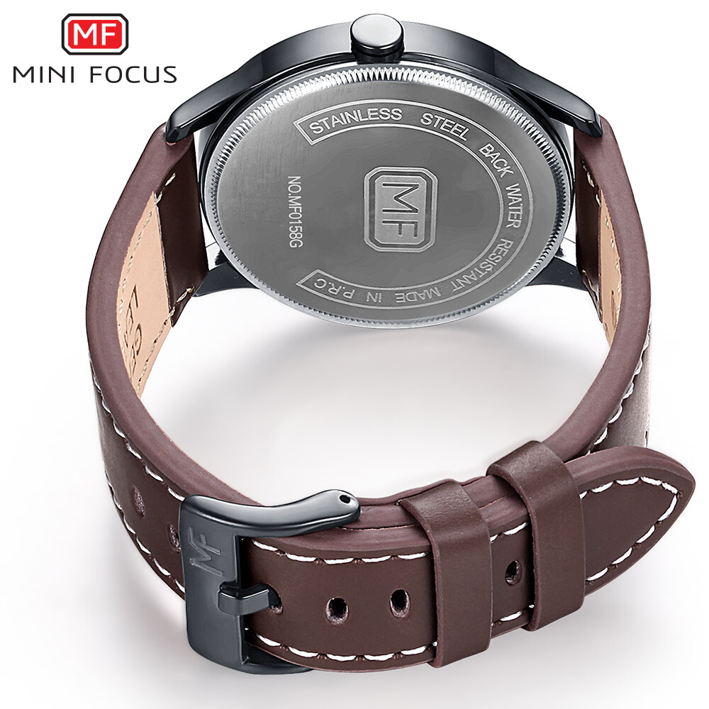 MINI FOCUS Men Ultra Thin Quartz Sports Watch Leather Strap Wristwatch with Date