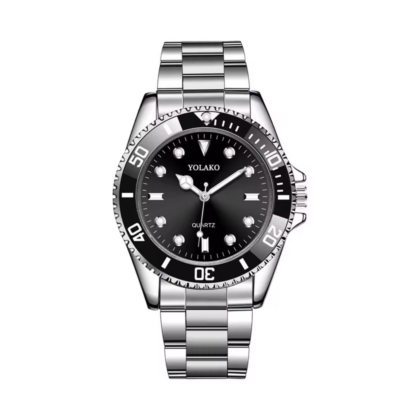 YOLAKO Quartz Analog Watch Stainless Steel Bracelet 12-Hour Bezel Dial Options