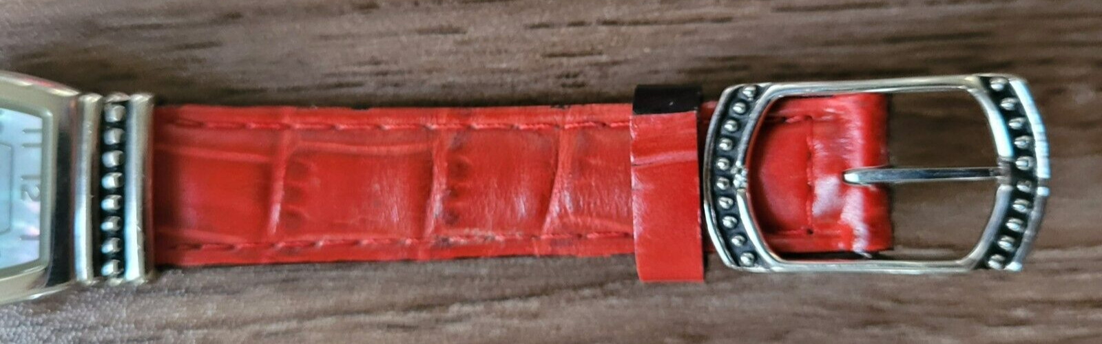 Ecclissi Sterling Silver Black/Red Reversible Leather Quartz Watch 22630