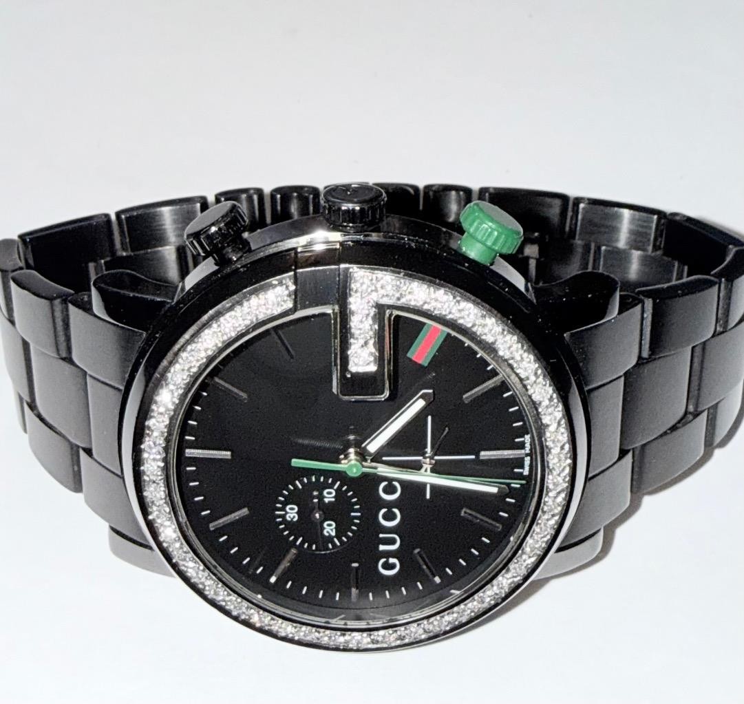GUCCI MENS 101M CHRONO LAB GROWN DIAMOND WATCH