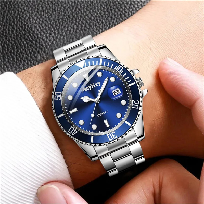 Fashion Men Business Watches Stainless Steel Band Men Calendar Quartz Watch