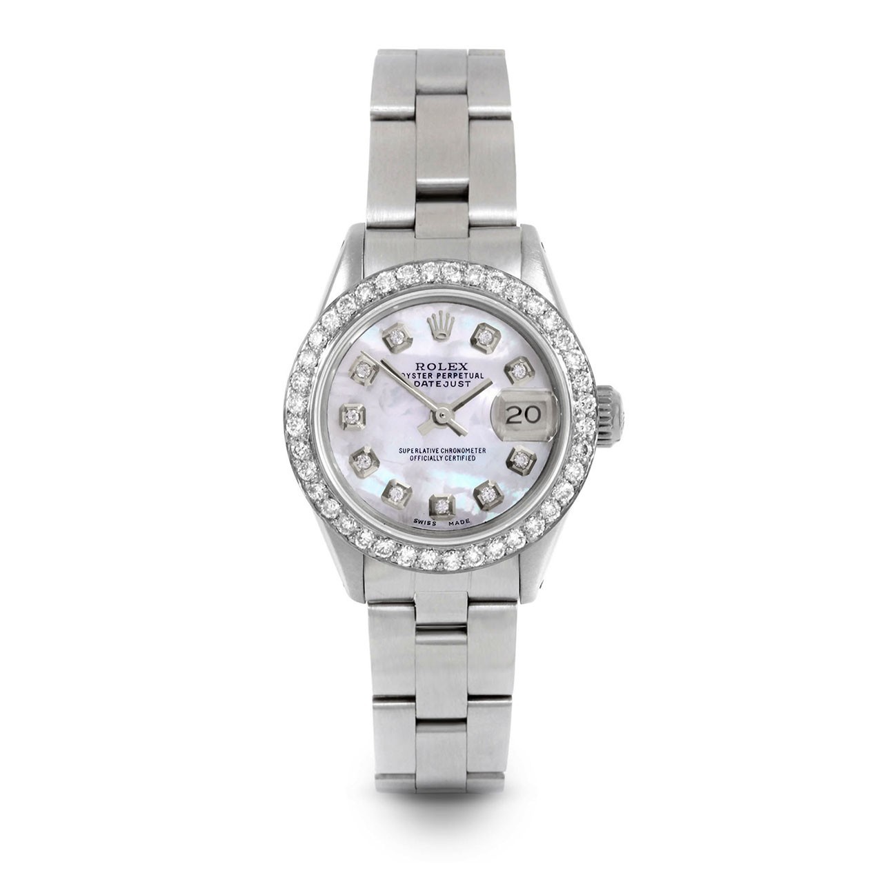 Rolex Ladies Datejust Mother Of Pearl Diamond Dial Diamond Bezel Oyster Band