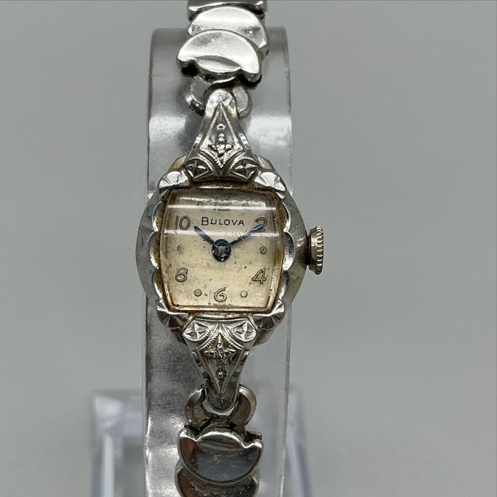 Vintage Bulova Womens Watch 16mm 10K RGP 1957 Stretch Band Diamond Manual Wind