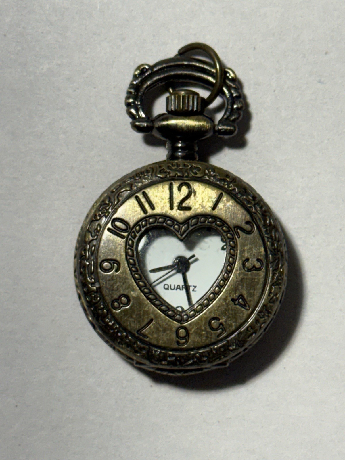 Heart Pocket Watch 1 Inch Untested Spring Hinge Bronze Tone Ornate