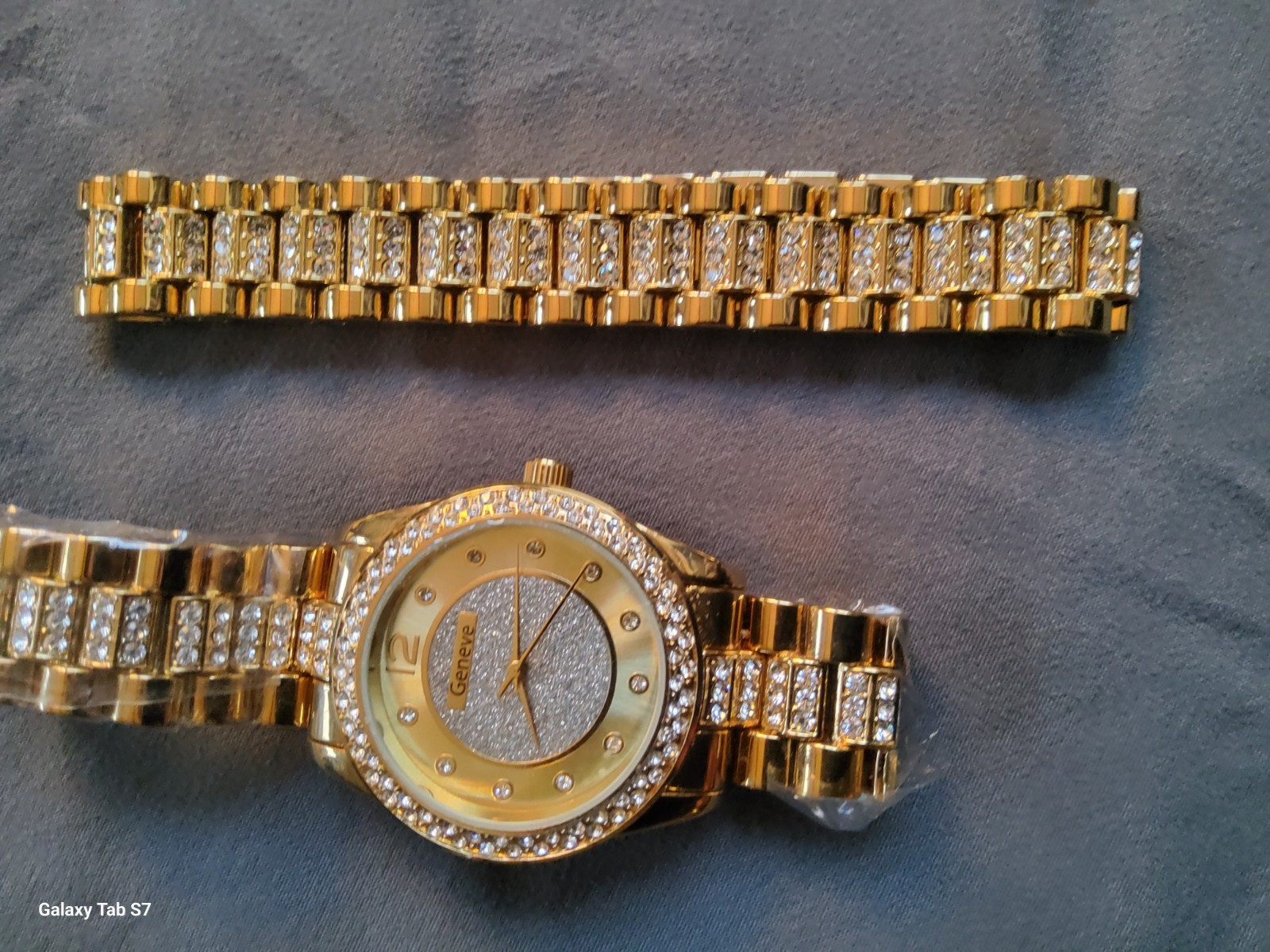 Geneve Stainless Gold Color Watch and Bracelet Set – Unisex – Up to 8.5 in wrist