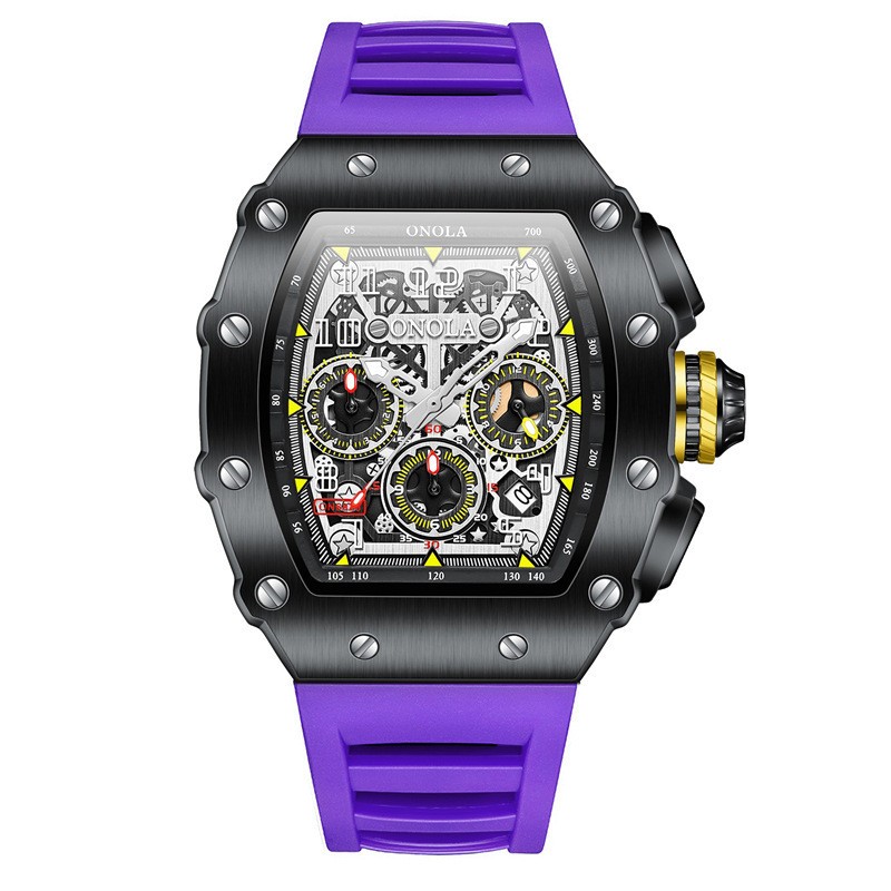 ONOLA Men Sport Watch Chronograph Quartz Waterproof Silicone Band Date