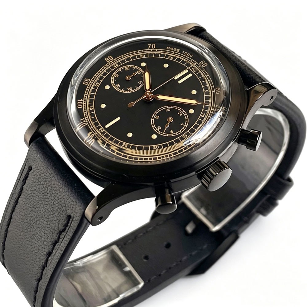 38mm Retro Men Watch Sport Miyota OS20 Movt Chronograph Quartz Arched Glass PVD