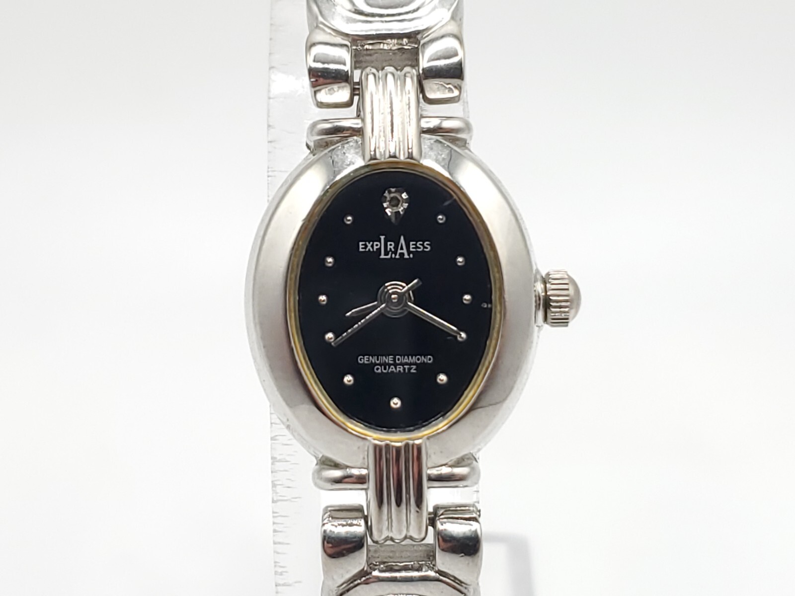 LA Express Quartz Watch 16mm Womens New Battery Silver Tone Black Dial