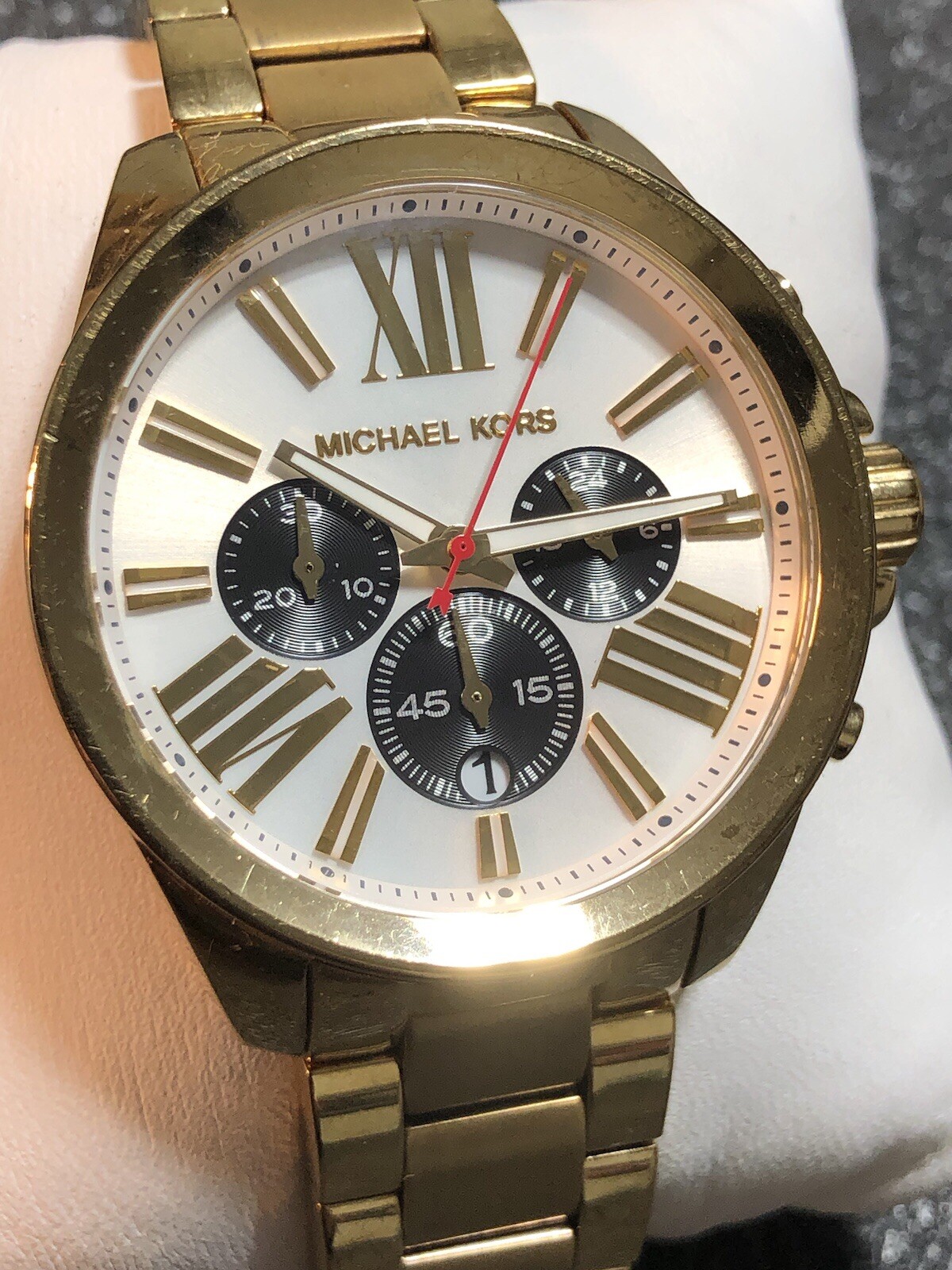 Michael Kors Wren Chronograph Watch Silver Dial Gold Tone Ladies MK5838 New Bat