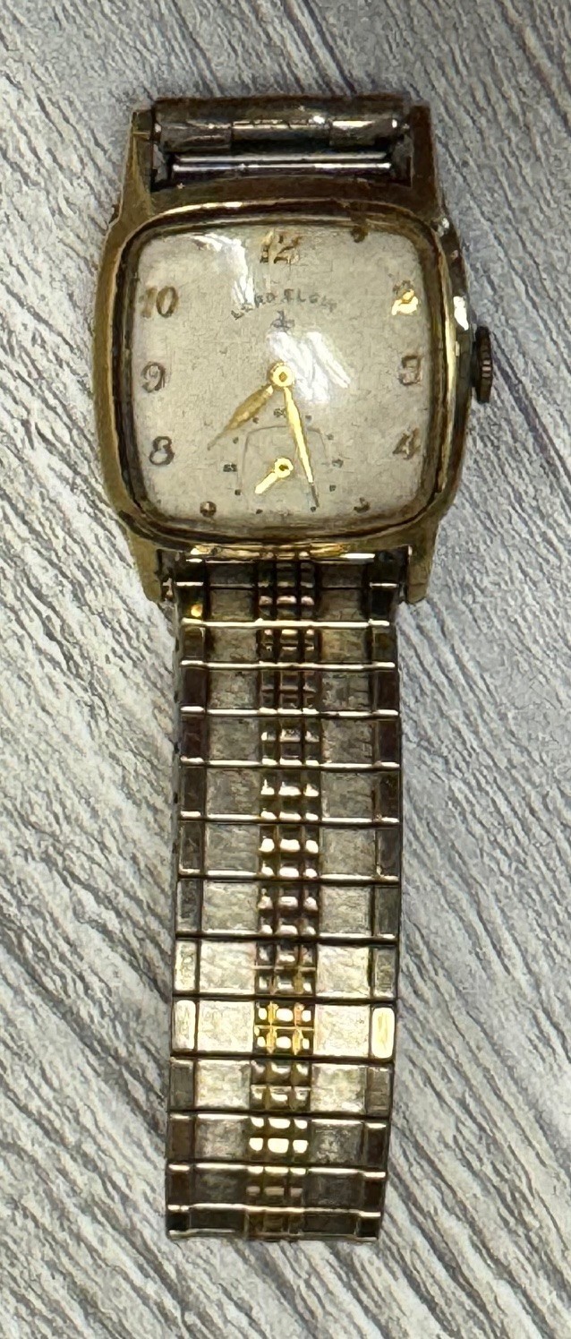 Lord Elgin Vintage 14K Gold Filled Watch Square Dial Metal Band Men’s Wristwatch
