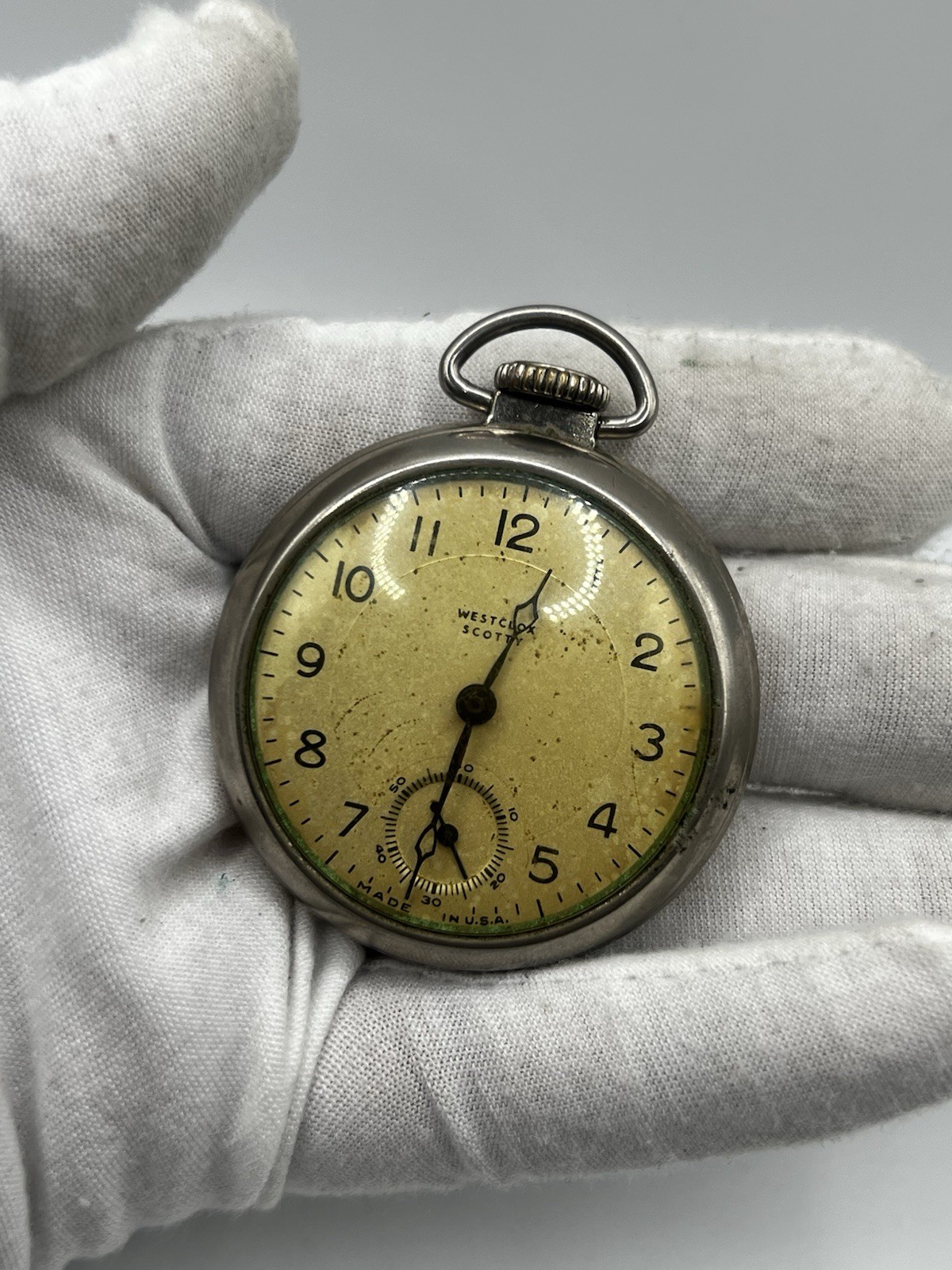 Westclox Scotty Silver Mechanical Wind-Up Pocket Watch Vintage (Runs) READ DESC.