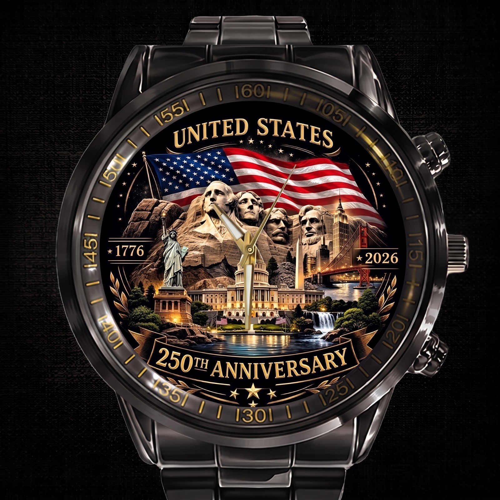 America 250th Anniversary Patriotic Landmark Wristwatch USA Heritage Gift