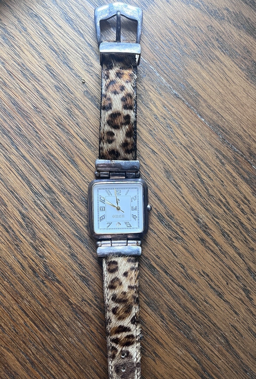 NEW BATTERY 925 Sterling Silver Ecclissi Watch White Dial Leopard Print Strap
