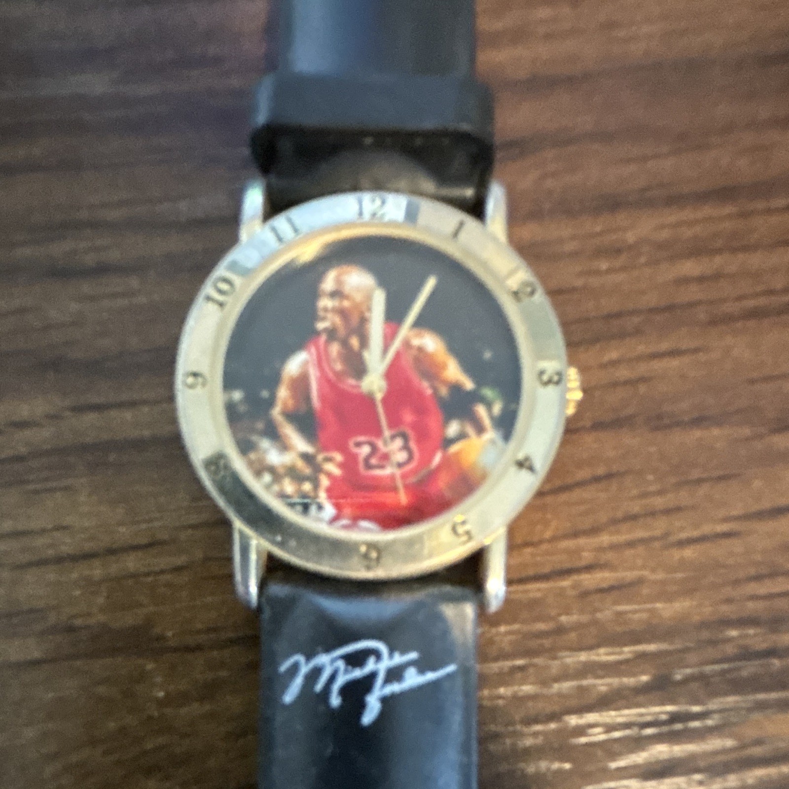 Michael Jordan Round Watch Multicolor Leather Strap Gold Case
