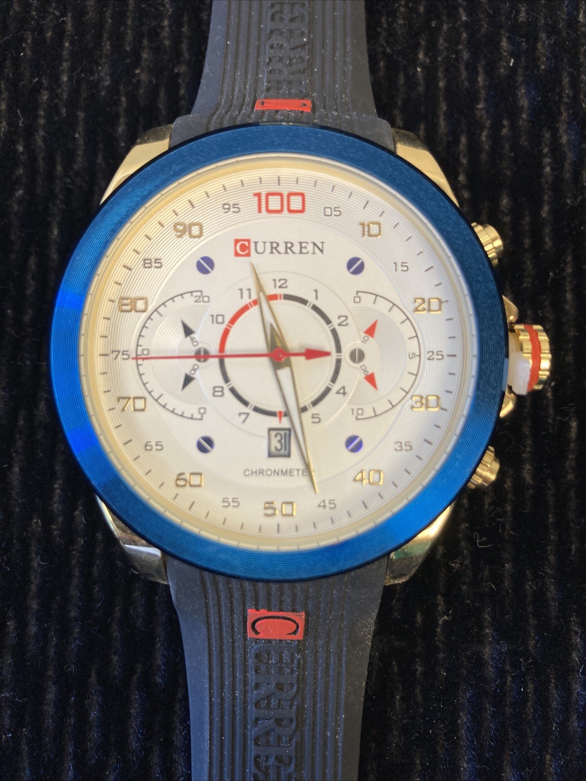 Curren 8166 Men’s Watch Chronograph Sport Quartz Gold Rubber Band New Need Batt
