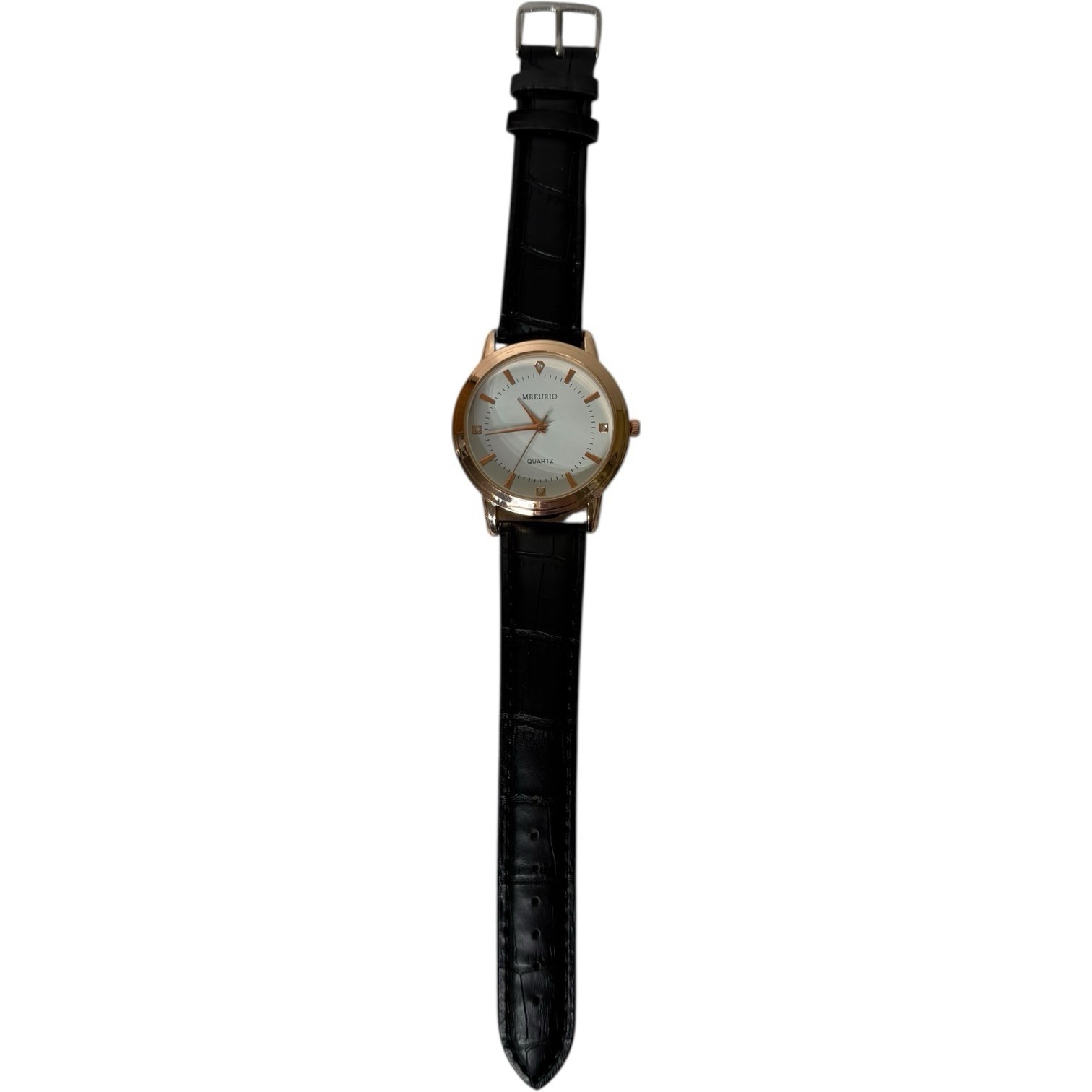 Mreurio Black Leather Men’s Rose Gold Quartz Watch With Second Hand