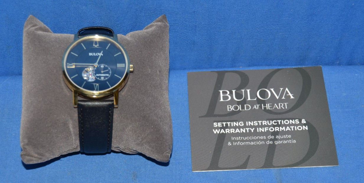 Bulova Men’s Classic Clipper Automatic Skeleton Black Leather Watch 42 MM 97A154
