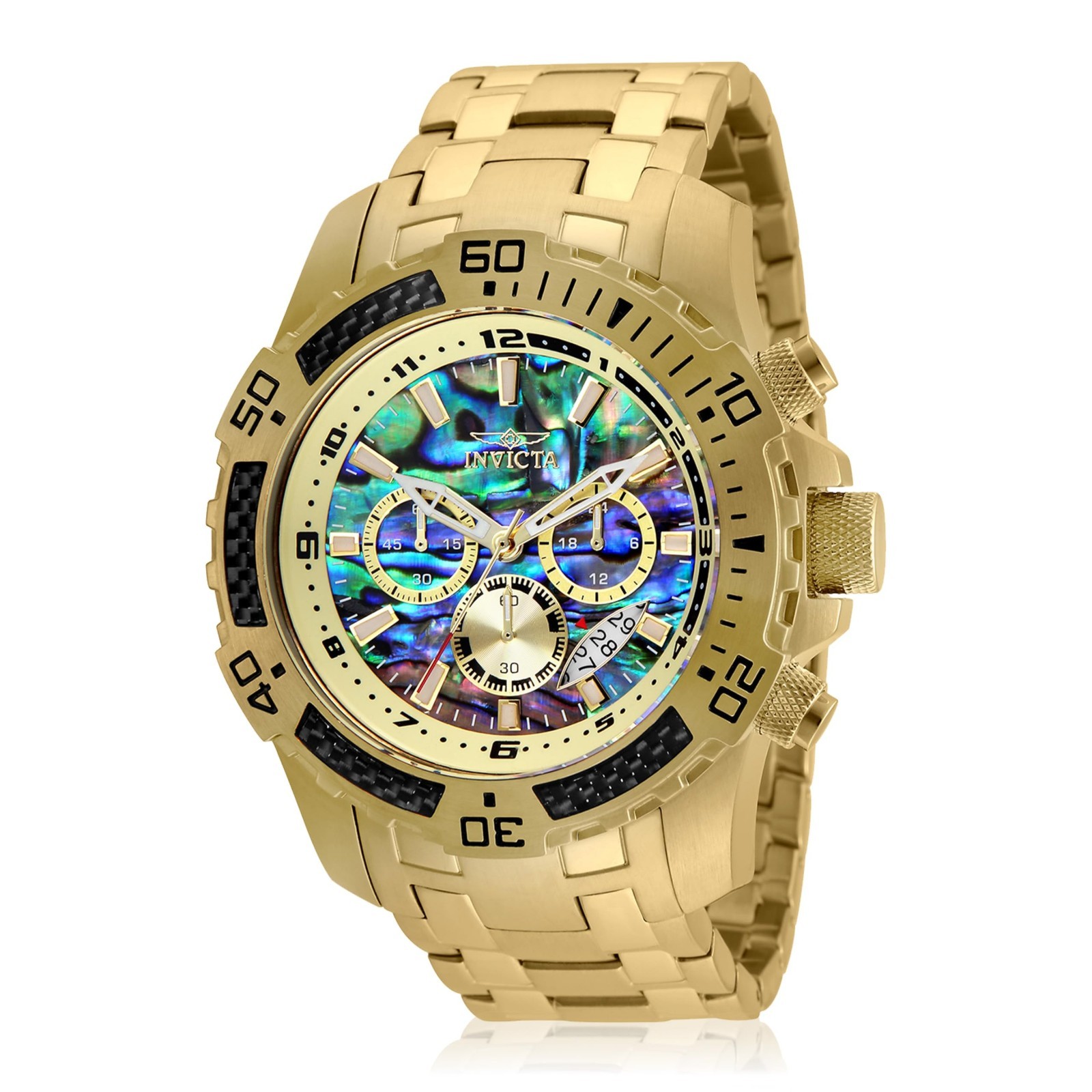 Men’s Pro Diver Quartz Chronograph Watch, 50mm, Carbon Fiber Bezel, Abalone Dial