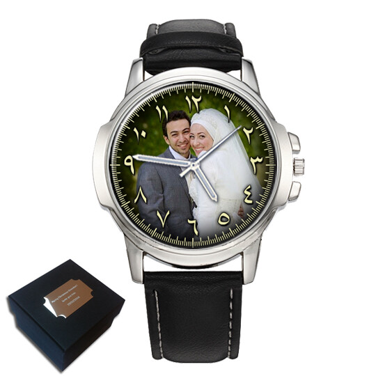 PERSONALISED EASTERN ARABIC NUMERALS GENTS MENS PHOTO WRIST WATCH GIFT ENGRAVED