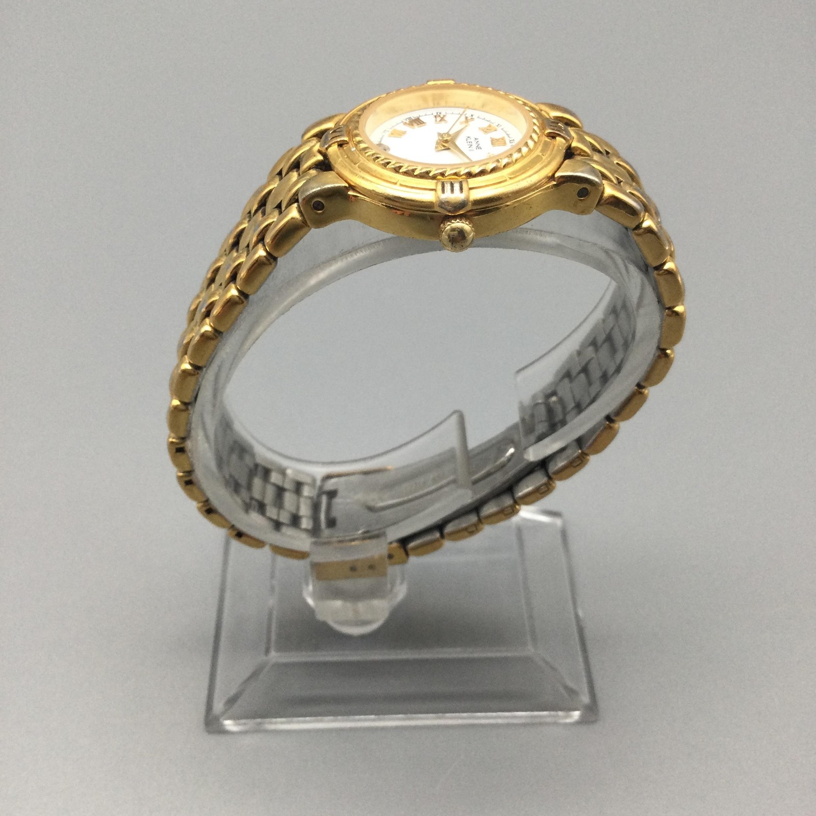 Vintage Anne Klein II 101744-7 Women Watch 25mm Gold Tone Date New Battery 6.5″