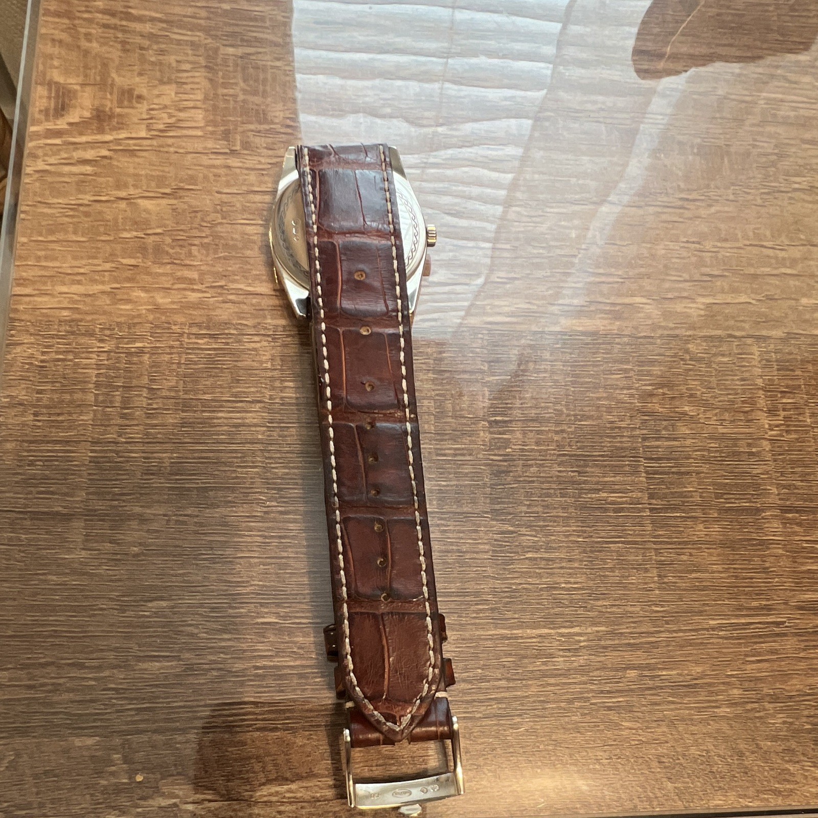 Rolex Cellini Men’s Quartz Dress Watch 33mm 18kGold Case Black Dial Brown Strap