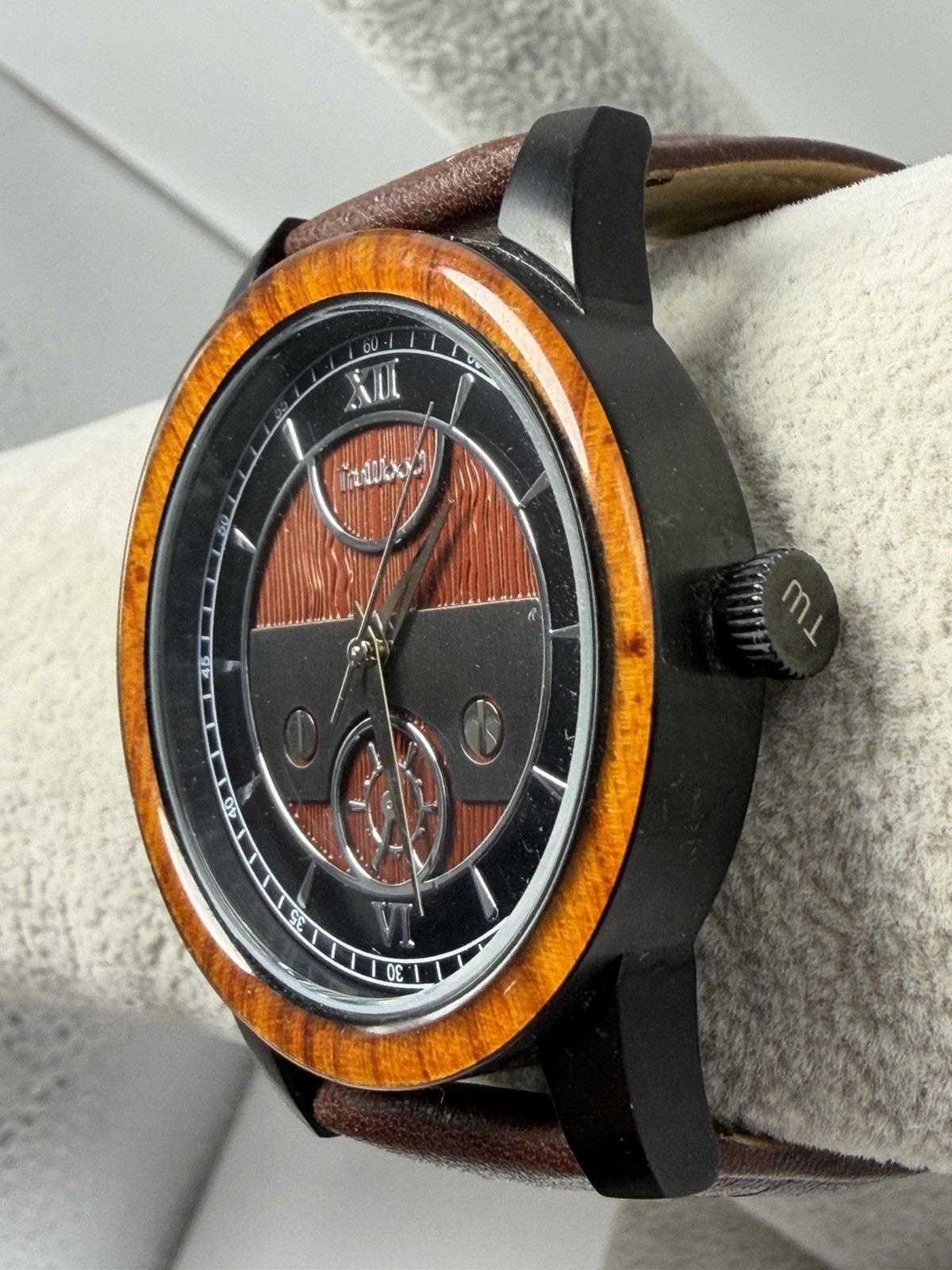 TruWood Voyager Napoleon Mens Watch New Battery 41MM 8″ Leather Band