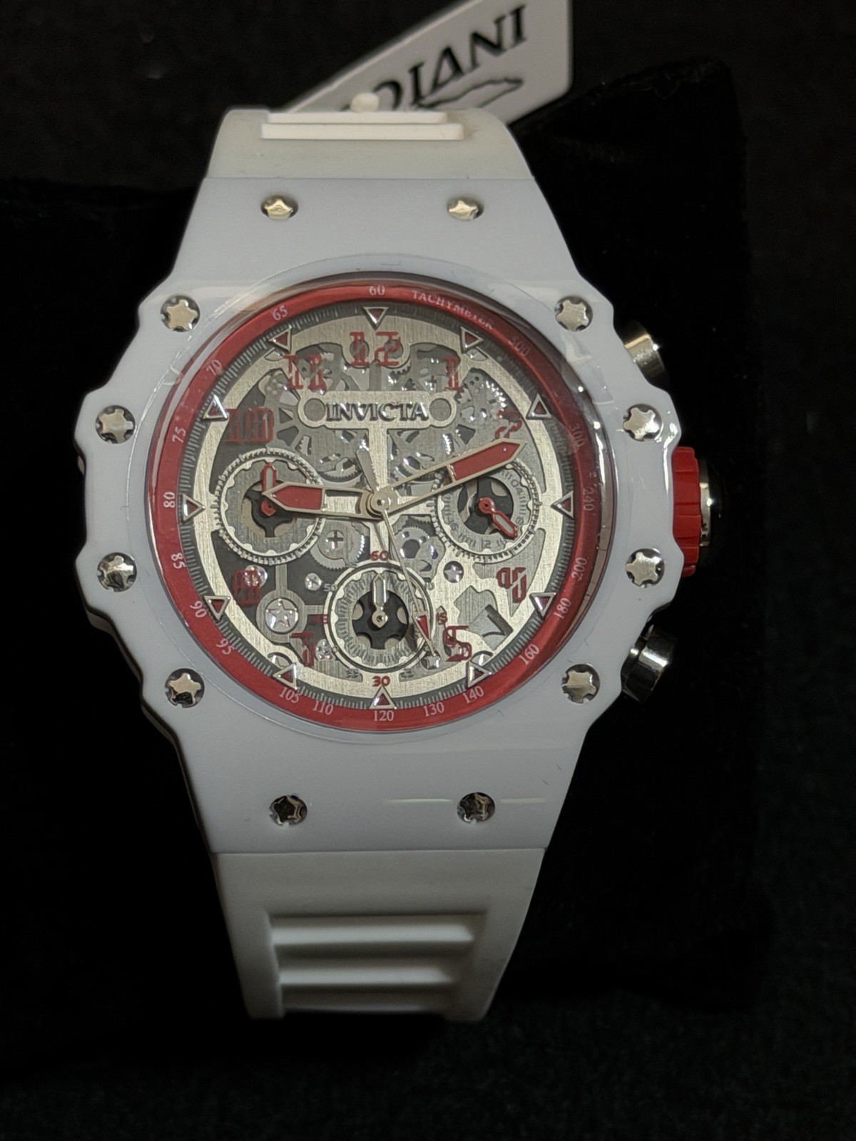 UNRELEASED Invicta Racing Valyron MIAMI HEAT colorway Wht/Red 41mm skeleton dial