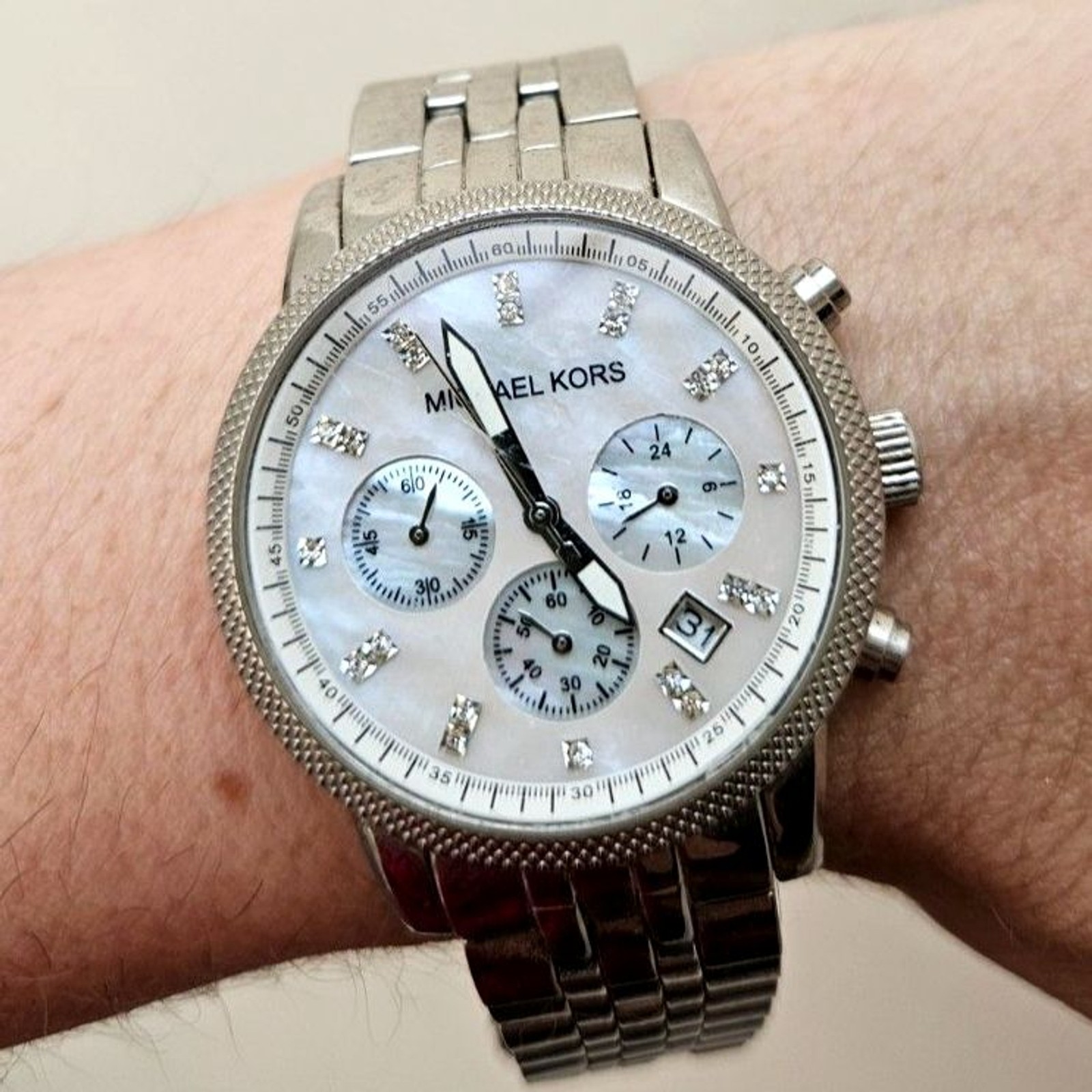 Michael Kors MK5020 Ritz Silver Chronograph Watch Mother-of-Pearl Dial