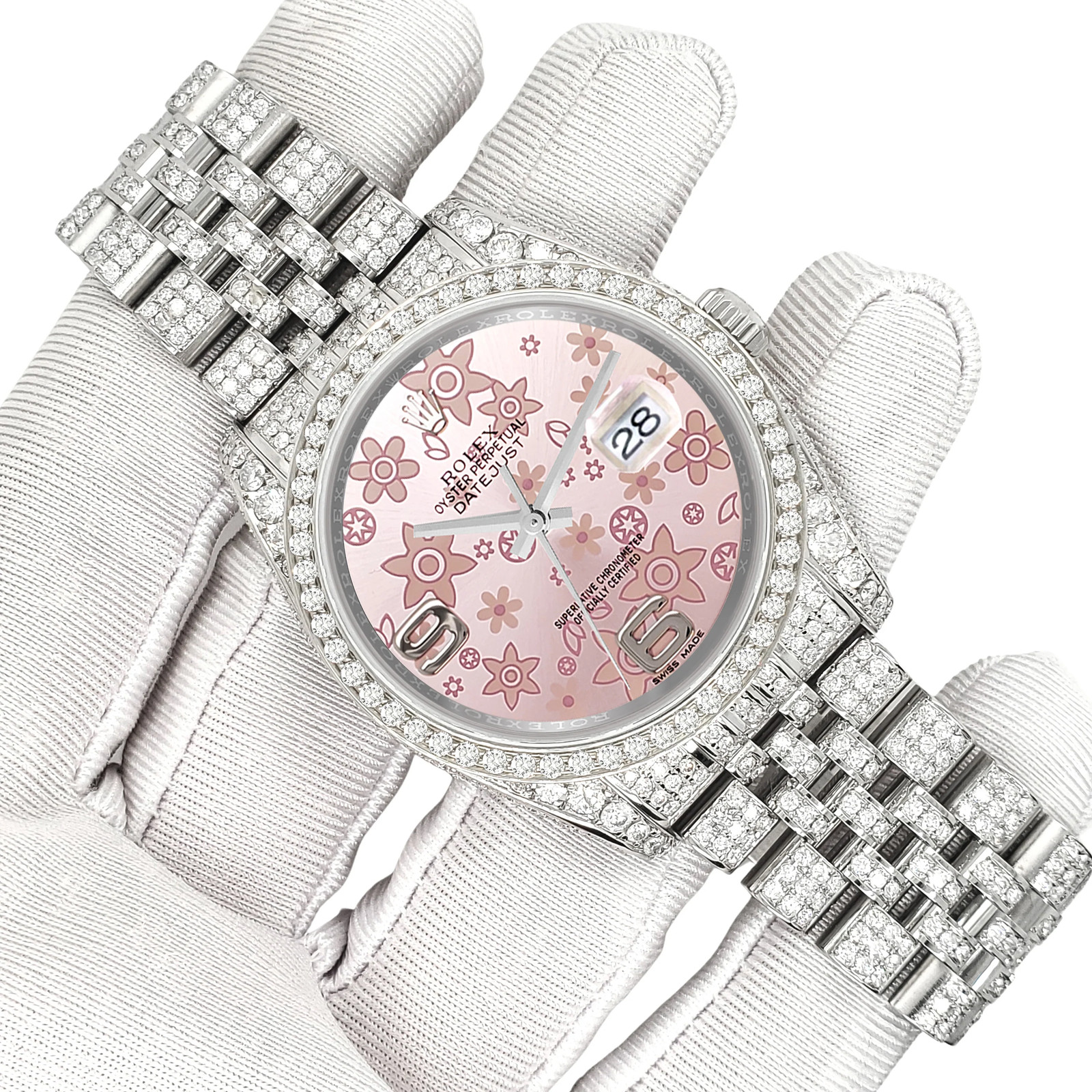 Rolex Datejust 36mm Pink Floral Pave 10.2ct Diamond Jubilee 116200 Box Papers