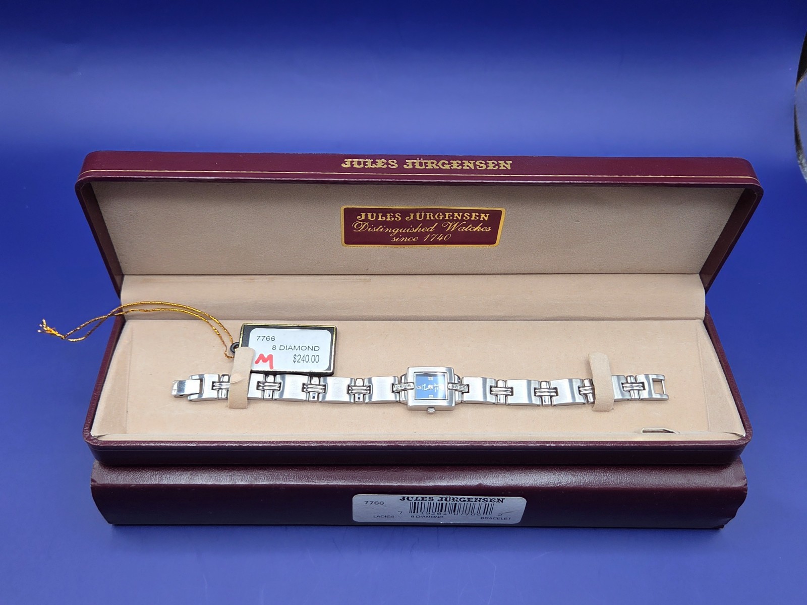 Jules Jurgensen 8 Diamond Ladies Diamond Quartz Watch Blue Dial 7766 W/Tags-Box