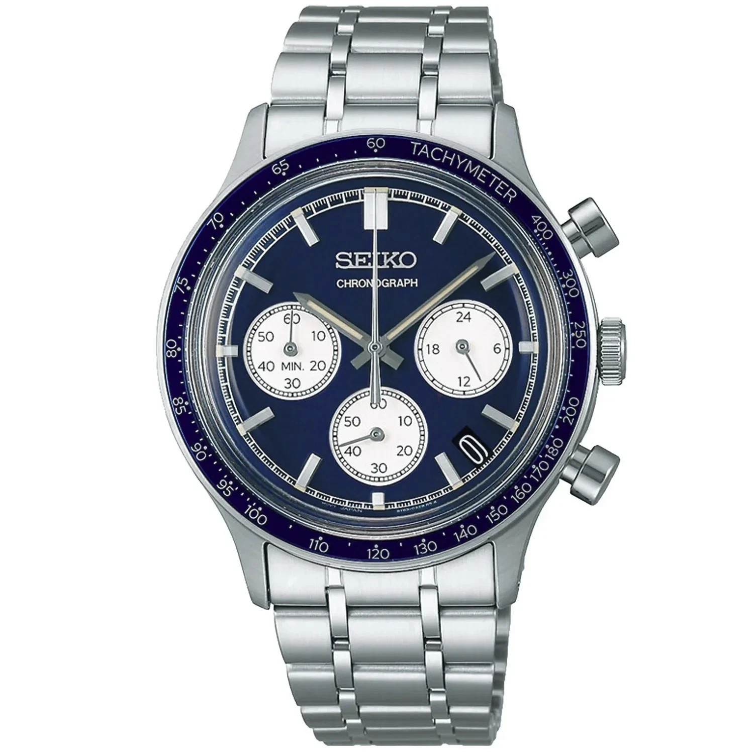 New SEIKO Chronograph Quartz Light Blue Dial Watch SSB477 Stainless Steel